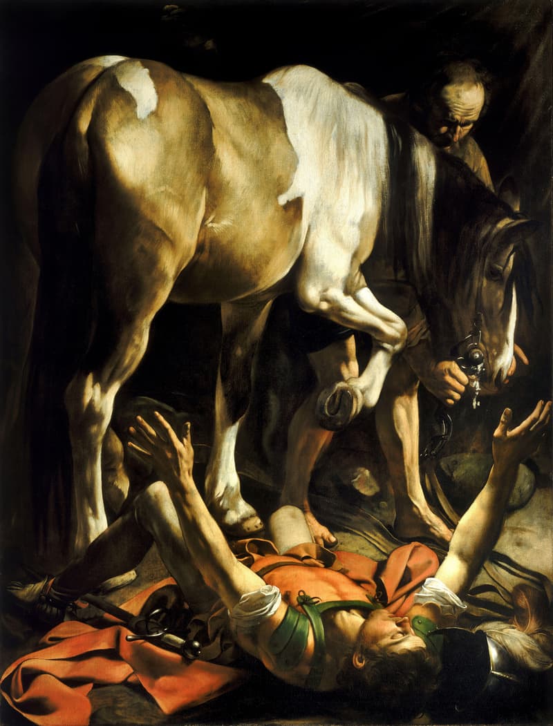 Caravaggio's Conversion of Saint Paul on the Way to Damascus, depicting Saul thrown to the ground at the moment Christ's grace overtakes him
