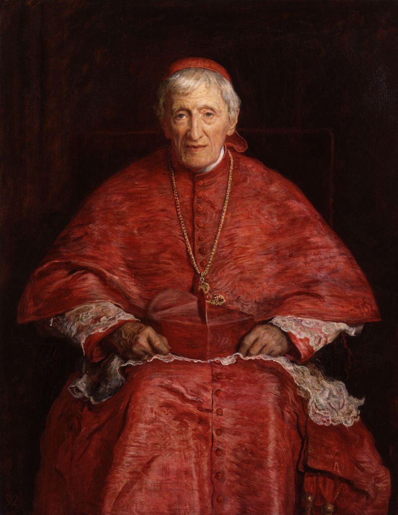 John Everett Millais's portrait of Cardinal John Henry Newman, an elderly man seated in red cardinal's robes