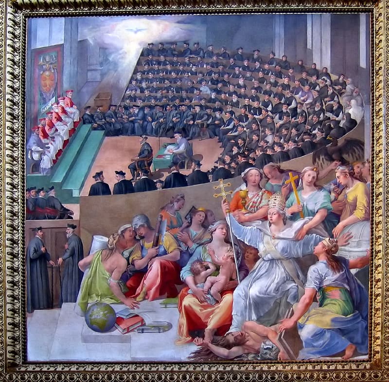 Pasquale Cati's late-sixteenth-century painting of the Council of Trent, depicting the Catholic Reformation's deliberative response to the Protestant challenge.