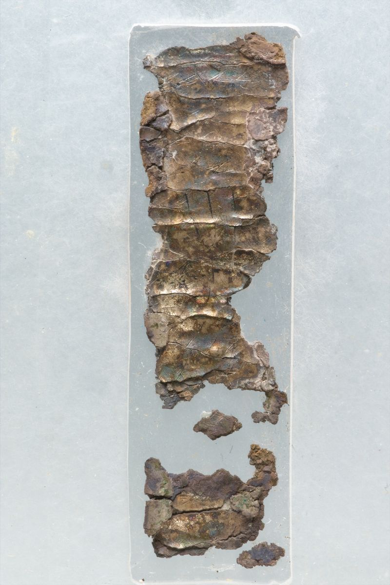 The Ketef Hinnom KH2 silver amulet, c. 600 BCE, inscribed in Paleo-Hebrew with a version of the priestly blessing from Numbers 6:24–26
