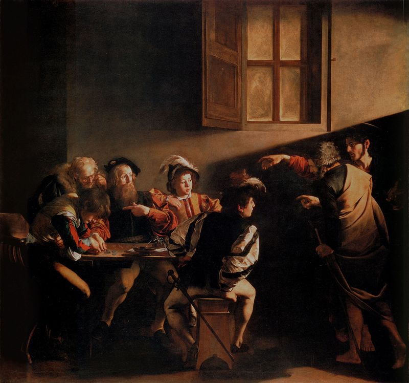 Caravaggio's 'Calling of Saint Matthew' (1599-1600): Christ summons the tax collector with a beam of light