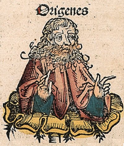 Woodcut portrait of Origen of Alexandria from the 1493 Nuremberg Chronicle