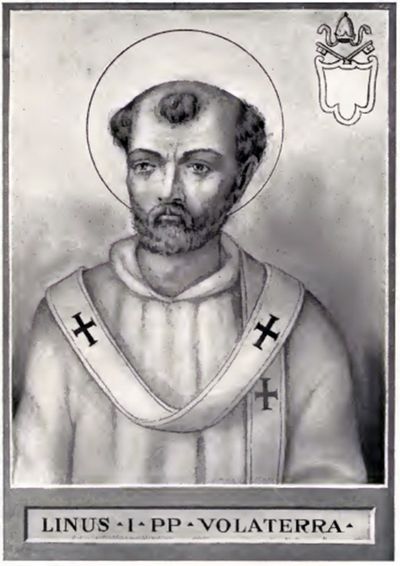 An 1842 illustration of Pope Saint Linus from The Lives and Times of the Popes by Artaud de Montor