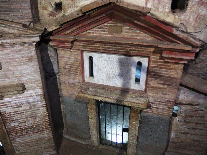 Interior of the Catacombs of San Sebastiano on the Via Appia, Rome — the triclia where early Christians scratched petitions to Peter and Paul into the walls