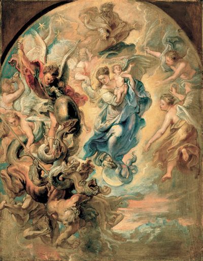 Peter Paul Rubens, The Woman of the Apocalypse (c. 1623–1624) — the woman clothed with the sun, with the moon under her feet, crowned with twelve stars, as described in Revelation 12