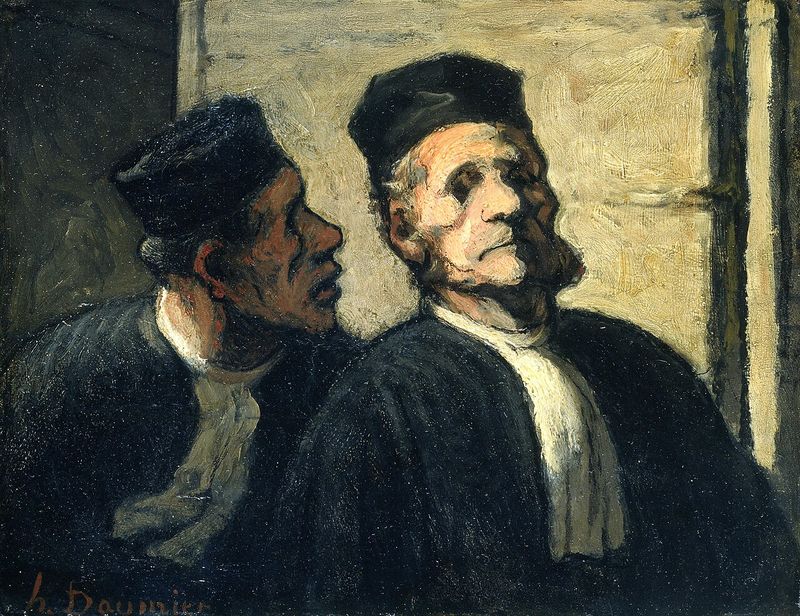 Honoré Daumier, The Two Attorneys (c. 1855–57), depicting two French lawyers in robes and caps in close conversation