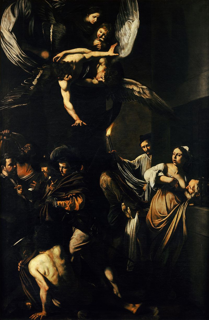Caravaggio's 'The Seven Works of Mercy' (1607), the Catholic visualization of corporal acts of charity — feeding the hungry, clothing the naked, sheltering the stranger, visiting the imprisoned, and burying the dead