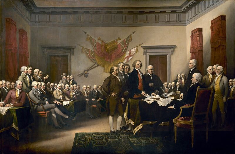 John Trumbull's Declaration of Independence (1819) — a deliberative body presenting a founding document, the kind of formal entity-formation step a limited partnership must complete with its certificate of formation.