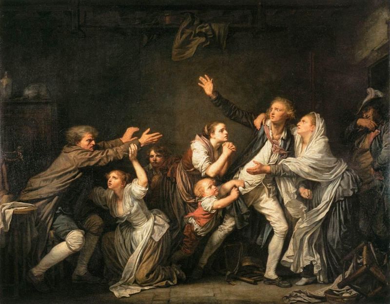 Jean-Baptiste Greuze, 'The Father's Curse: The Ungrateful Son' (1777) — a dramatic family rupture that ends a relationship, evocative of the legal mechanism by which a trust can be modified or terminated when circumstances or relationships change.